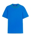 Palm Angels Men T-shirt With Logo On The Neck In Blue