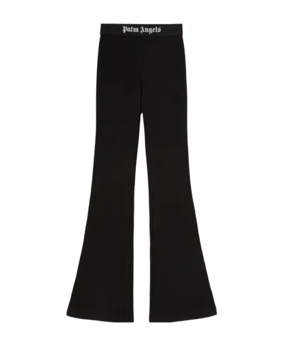 Palm Angels Logo-tape Cotton Flared Leggings In Black