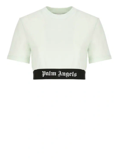 Palm Angels Logo Tape Crop T-shirt In Green