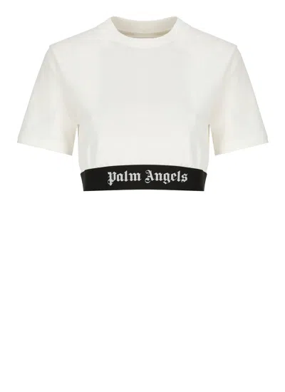 Palm Angels Logo Tape Crop T-shirt In White