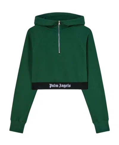 PALM ANGELS PALM ANGELS LOGO STRAP RAGLAN SLEEVED CROPPED HOODIE