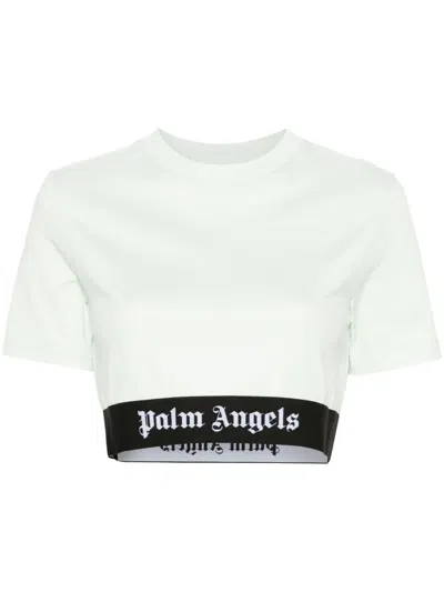 Palm Angels Logo-tape Cropped T-shirt In Green