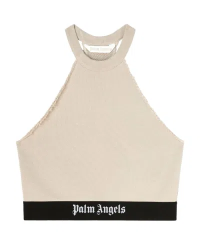 Palm Angels Logo-tape Halterneck Top In Nude
