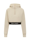Palm Angels Cropped Hooded Sweatshirt In Off White Black