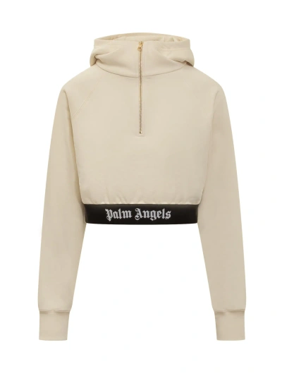Palm Angels Logo Tape Hoodie In Off White Black