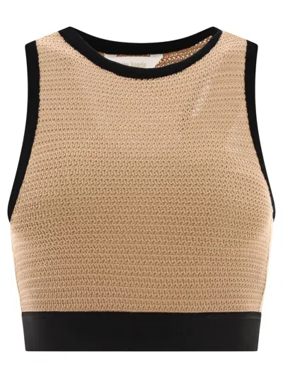 Palm Angels "logo Tape" Knit Top In Neutral