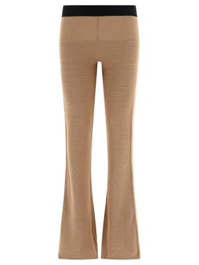 Palm Angels "logo Tape" Knitted Trousers In Brown