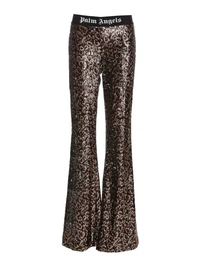 Palm Angels Logo Tape Pants In Brown