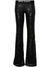 Palm Angels Sequined Logo Flared Trousers In Black Black
