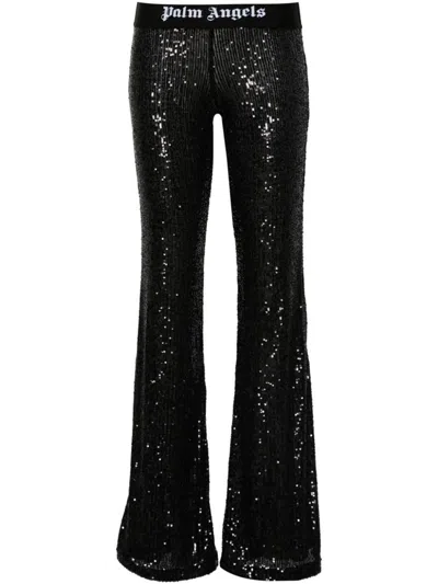 PALM ANGELS PALM ANGELS LOGO-TAPE SEQUINS FLARE TROUSERS