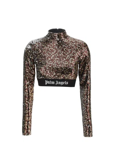 PALM ANGELS LOGO TAPE SEQUINS TOP