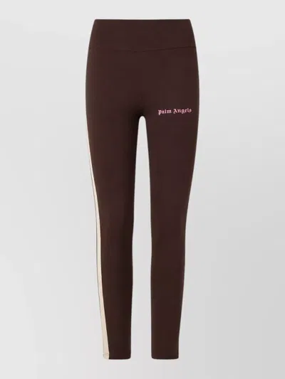 Palm Angels Logo Track Leggings Cropped High Waist Stretch In Brown