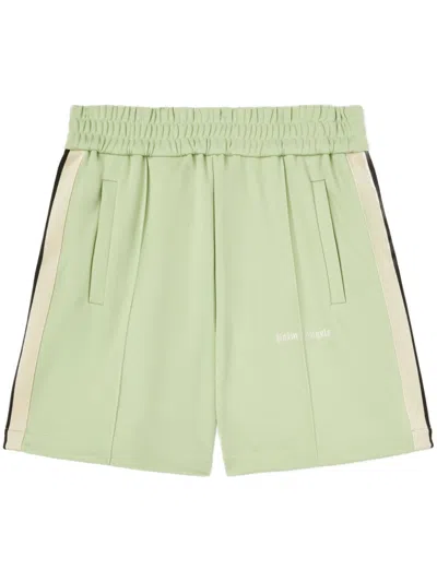 Palm Angels Green Logo Track Shorts In 5303 Sage - Off White