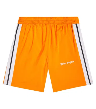 Palm Angels Kids' Logo-print Striped Swim Shorts In Orange