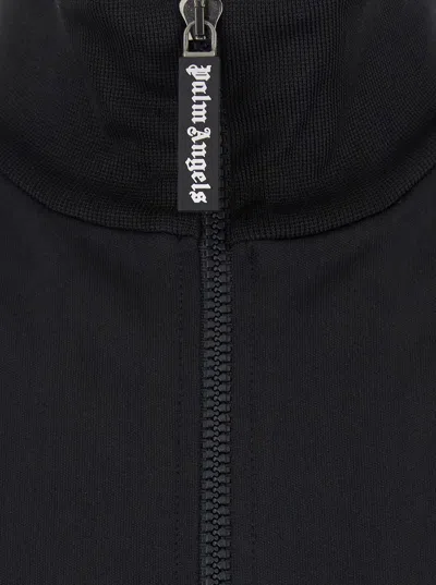 PALM ANGELS BLACK SWEATSHIRT WITH LETTERING LOGO PRINTED ON THE BACK IN TECH FABRIC MAN