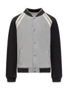 Palm Angels Curved Logo Varsity Jacket In Gray