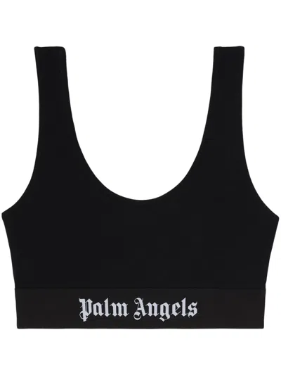 Palm Angels Black Classic Logo Sport Bra In Black White