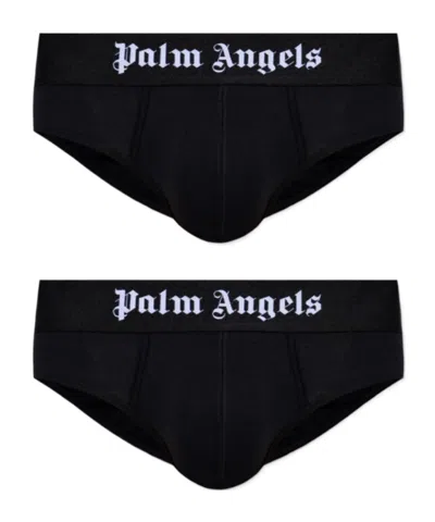 Palm Angels Logo-print Briefs (pack Of Two) In Black