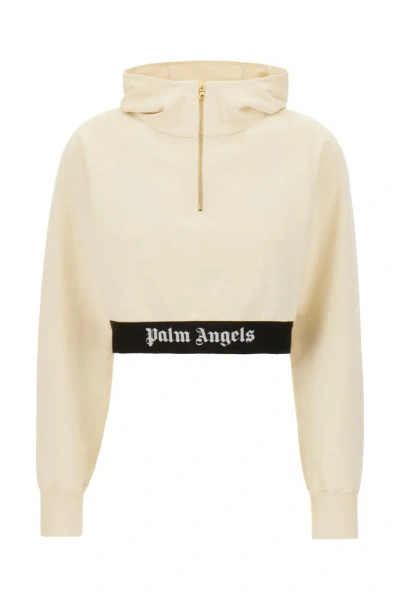 Palm Angels Logo Waist Cropped Sweatshirt In White