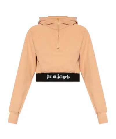 Palm Angels Logo Waist Cropped Sweatshirt In Nude