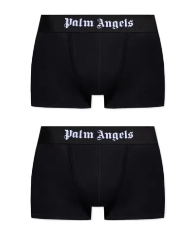 Palm Angels Two-pack Of Cotton Boxer Shorts With Branded Elastic Band In Black