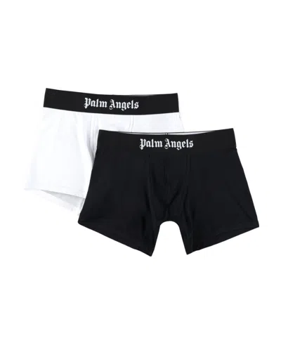 Palm Angels Two-pack Of Cotton Boxer Shorts With Branded Elastic Band In Black