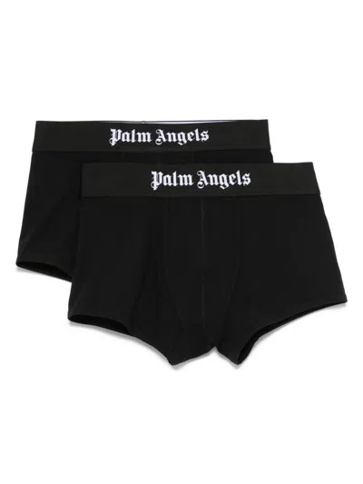 Palm Angels Pack-of-two Logo Waistband Briefs In Black White