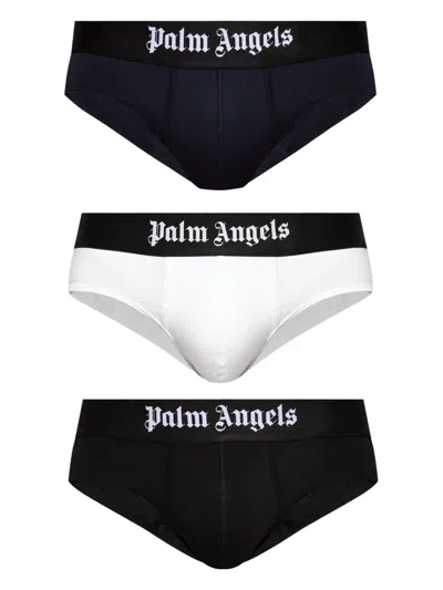 Palm Angels Logo-waistband Briefs (pack Of Three) In Black