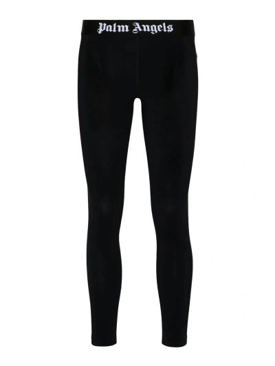 Palm Angels Logo-waistband Cropped Leggings In Black