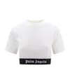 Palm Angels White Cropped T-shirt With Jacquard Logo In Cotton Woman In White