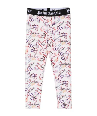 Palm Angels Logo-waistband Graphic-print Leggings In White