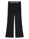 Palm Angels Logo-waistband Lurex Flared Trousers In Black