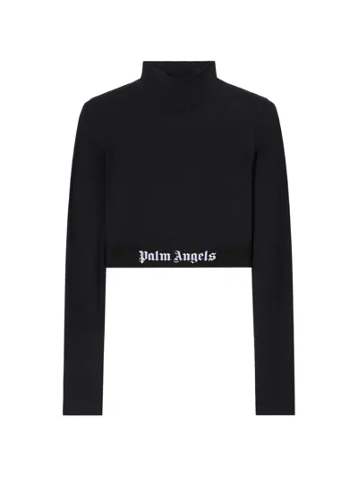 Palm Angels Black Classic Logo Long-sleeved Mockneck T-shirt