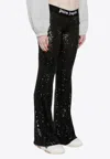 Palm Angels Sequined Logo Flared Trousers In Black