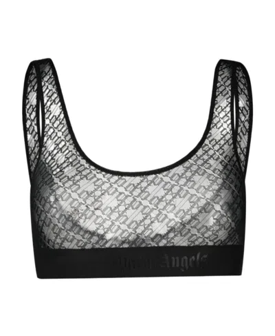 PALM ANGELS PALM ANGELS LOGO WAISTBAND SHEER TULLE BRA