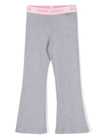Palm Angels Kids' Logo-waistband Trousers In Silver