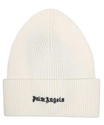 Palm Angels Logo Wool Beanie In White