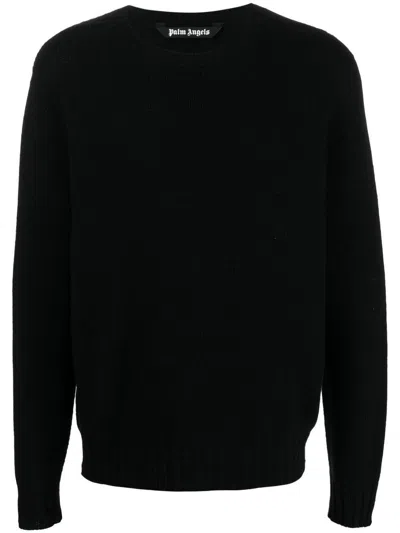 Palm Angels Logo Wool Blend Sweater In Black