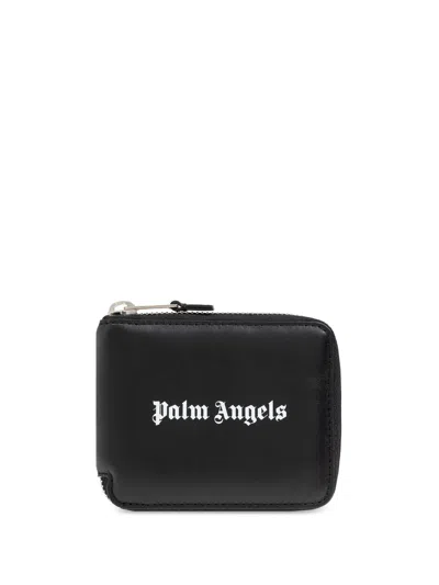 Palm Angels Logo Zip Around Wallet In Black/white