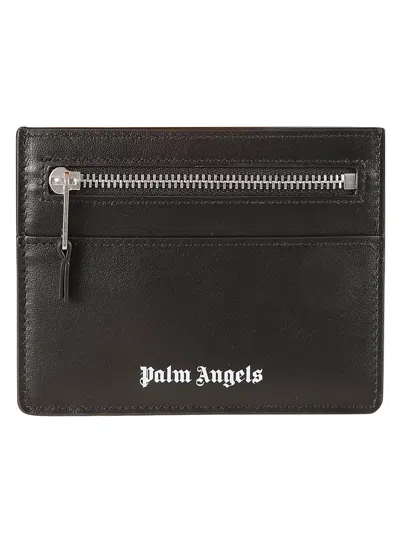 Palm Angels Logo Zip Card Holder In Black/white