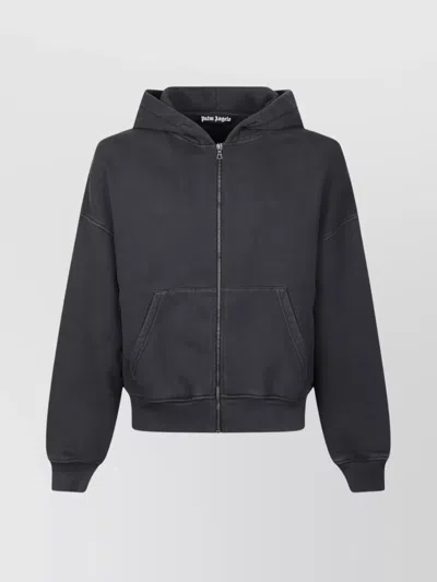 Palm Angels Hooded Sweatshirt With Zip With Logo In Black