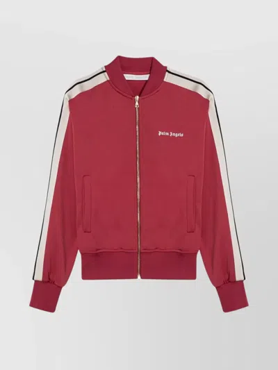 Palm Angels Logo Zip Sweatshirt With Earth Accents In Burgundy