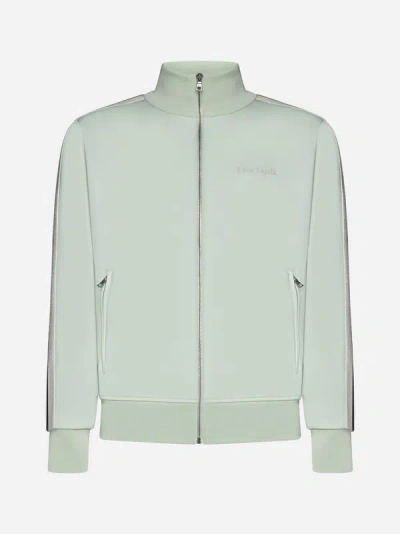 Palm Angels Logo Embroidered Zipped Track Jacket In Mint,off White