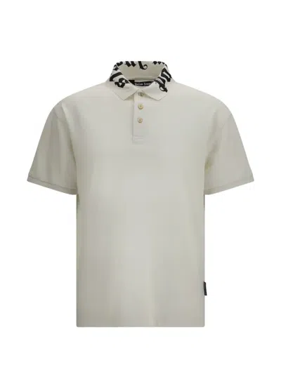 Palm Angels Logo-collar Cotton Polo Shirt In Neutral