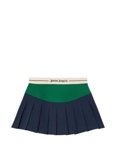 Palm Angels Logo-curved Pleated Mini Skirt In Multi