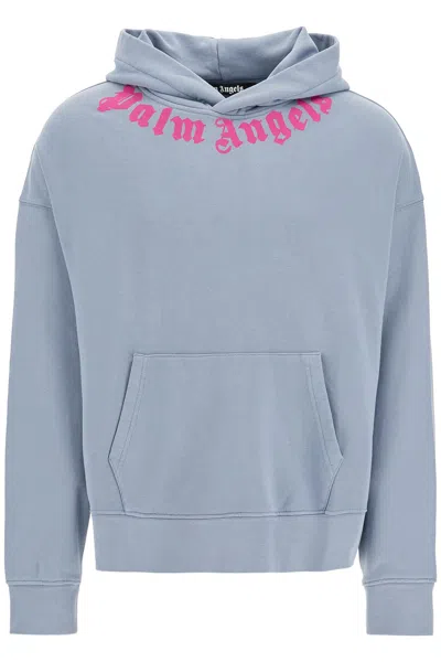 Palm Angels Logo Printed Hoodie In Grey