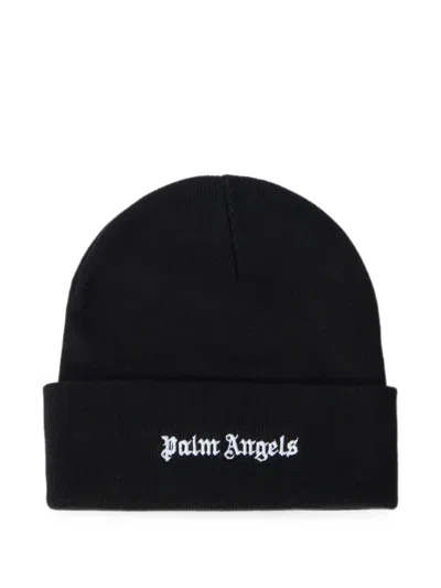 Palm Angels Logo-embroidered Beanie Hat In Black