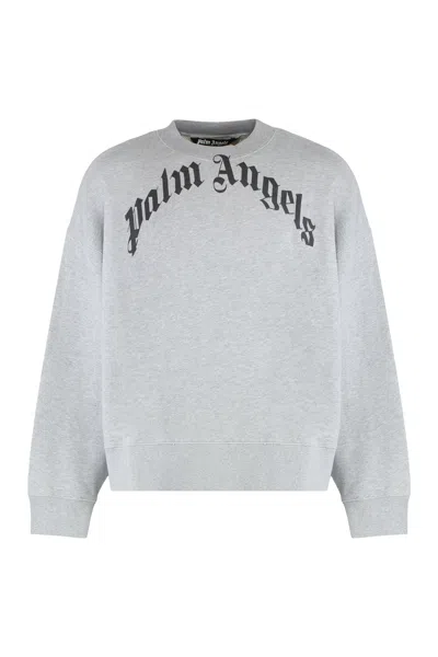 Palm Angels Logo-embroidered Cotton Sweatshirt In Gray