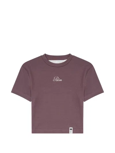 Palm Angels Logo-embroidered Cropped T-shirt In Pink