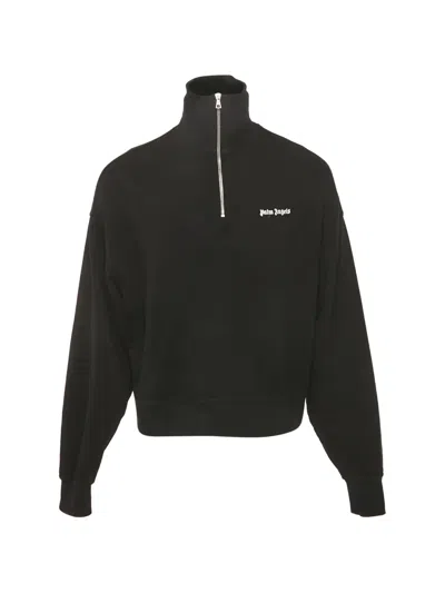 Pre-owned Palm Angels Logo-embroidered Half-zip Long Sleeve Sweater In Black